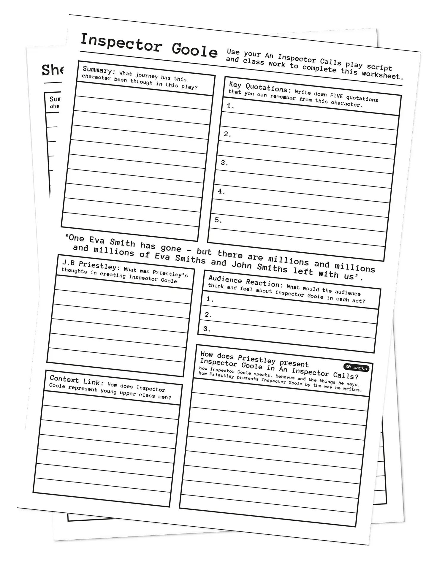 An Inspector Calls Character Worksheets - studyblocks.ai